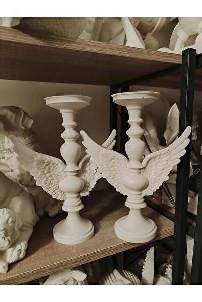 BilgeCe hoMe Ham Boyasız Melek kanatlı şamdan heykeli, Boyasız melek şamdan heykeli, Polyester heykel