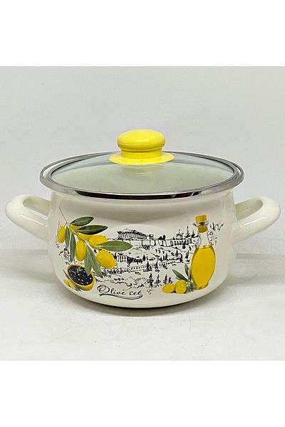Avşar Enamel House - 18 cm 2 Liter Lemon Patterned Pot