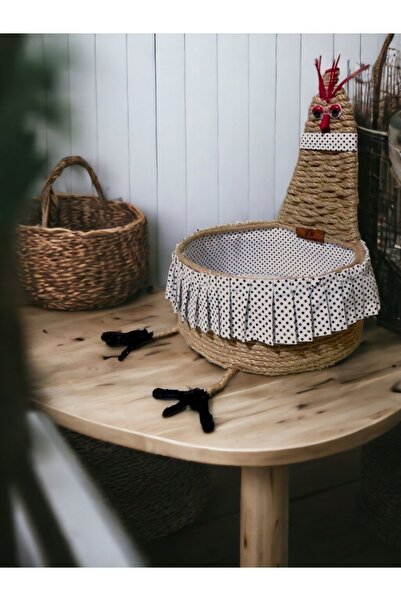 Nil Tasarım ve Hediyelik Tavuk Figürlü Ayaklı Siyah Puantiyeli Yumurta Sepeti