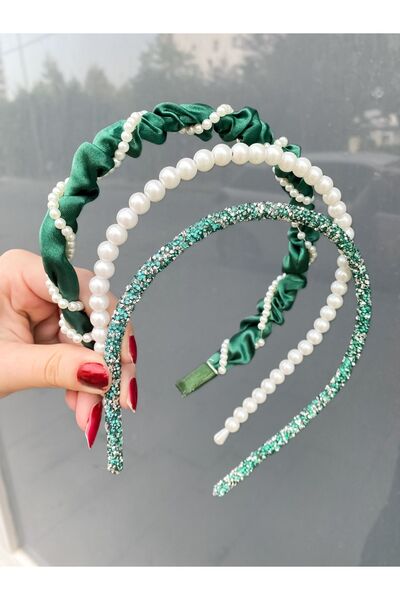 CSR AKSESUAR Σετ 3 τεμαχίων σατέν μαργαριτάρι και πέτρα κορώνα