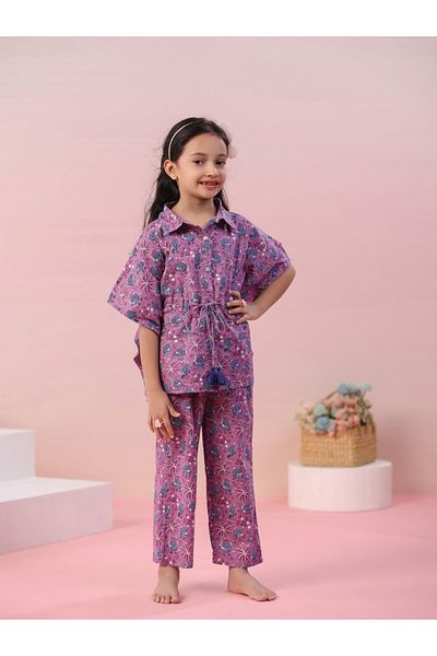 Sanskrutihomes By Styli All Over Print Collared Kaftan & Pyjama Set