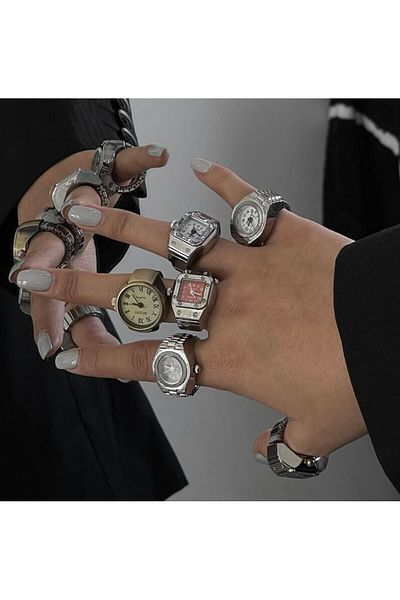Bozhi Silver Mini Watch Ring, Real Working Ring Watch, Finger Clock Ring, White Round Ring Clock