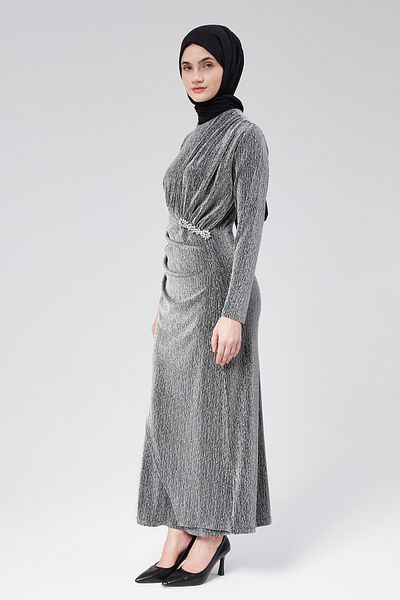 Aranlı tekstil Shiny Knitted Pencil Dress with Stone Detail - Self Glitter