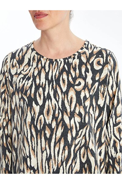 LC Waikiki Γυναικείο T-Shirt LCW Grace με Μπεζ Με τύπωμα και Στρογγυλή Λαιμόκοψη