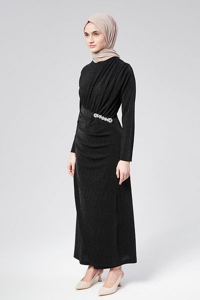 Aranlı tekstil Shiny Knitted Pencil Dress with Stone Detail - Self Glitter