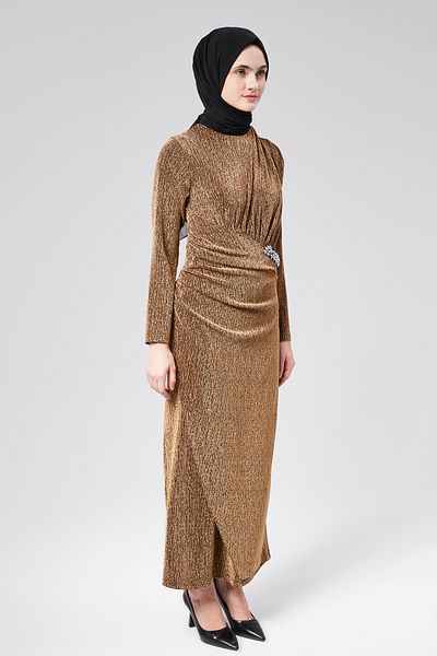 Aranlı tekstil Shiny Knitted Pencil Dress with Stone Detail - Self Glitter