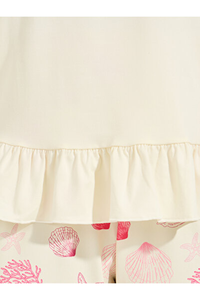 Styli Ruffle Hem T-Shirt & Shell Print Pyjama Set