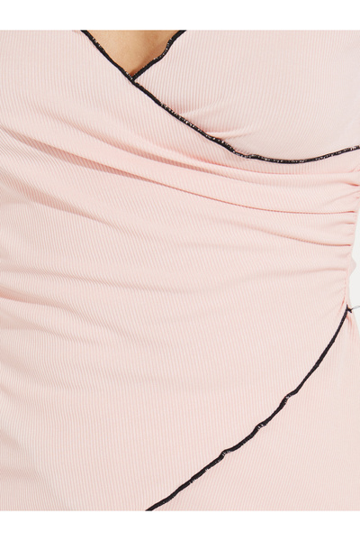 Styli Mono Contrast Edge Rib Wrap Over T-Shirt & Pyjama Set