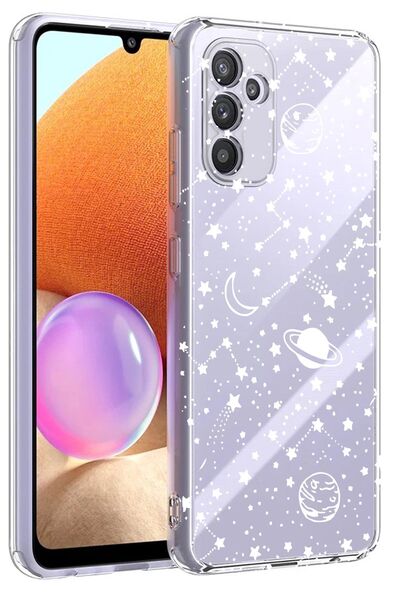 3GEN CASE SAMSUNG GALAXY A34 5G UYUMLU BEYAZ GEZEGENLER DESENLİ ŞEFFAF SİLİKO...