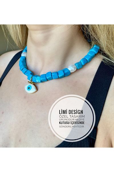 Limi Design Handmade Murano Necklace with Turquoise Glass Beads Eye Accessories
