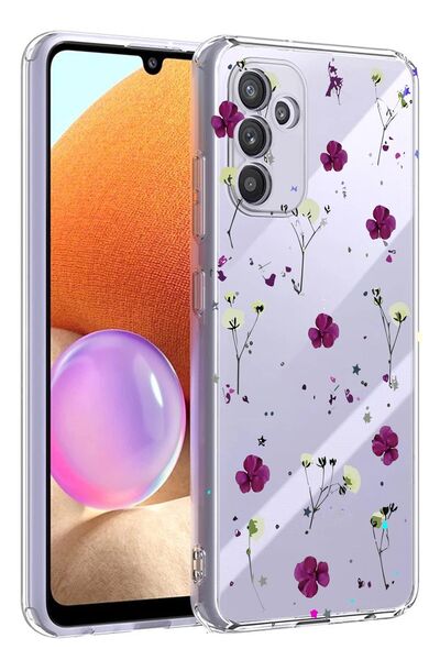 3GEN CASE SAMSUNG GALAXY A54 5G UYUMLU MOR ÇİÇEKLER DESENLİ ŞEFFAF SİLİKON KI...