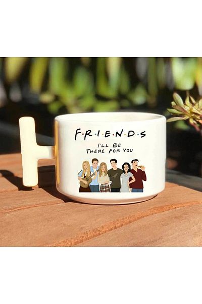GünayStore Friends Central Perk&Chandler&Monica Handmade White t Handle Mug