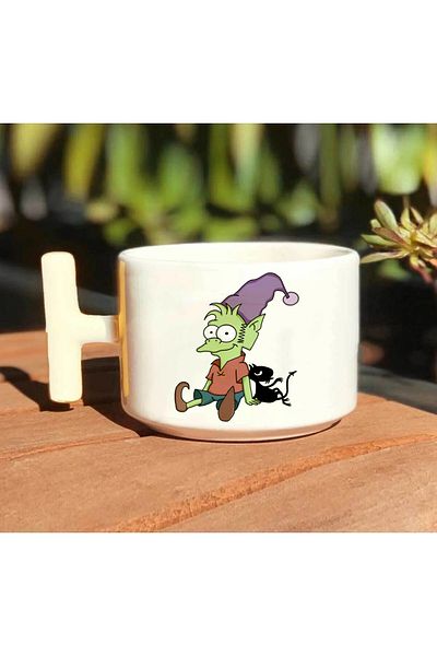 GünayStore White t Handle Mug - Luci&Elfo&Princess Bean Disencantment Handmade