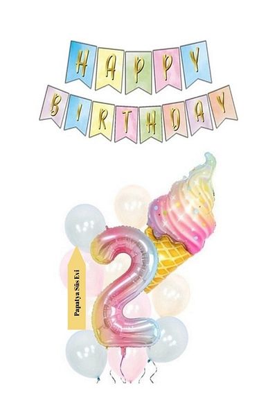 BİDOLUMUTLULUK 2 Years Old Ice Cream Foil and Macaron Balloon Set