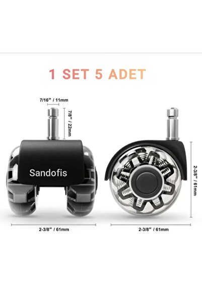 sandofis Premium Şeffaf Gri Sessiz Ofis Koltuk Tekeri-oyuncu Koltuğu Tekerleğ...