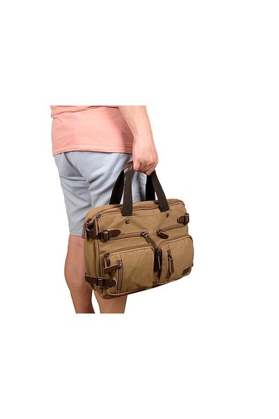 Bagacar Beige Colored School Backpack and Briefcase - Canvas Fabric