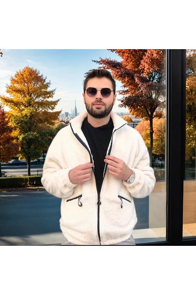 JAKARLI Unisex Oversize Λούτρινο Μπουφάν με Διπλή Τσέπη με φερμουάρ