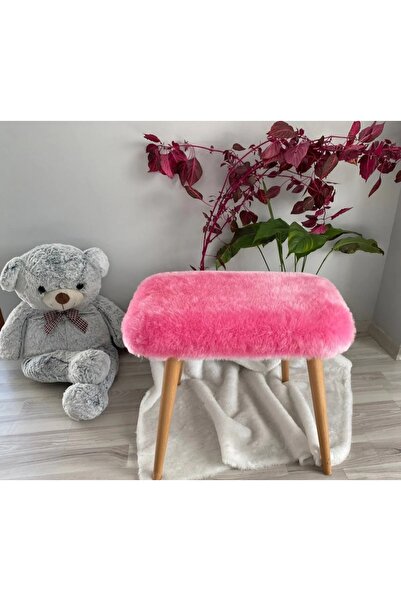 BEYLERBEYİ Ahşap ayaklı tedy kumaş dekoratif puf Bench Makyaj sandalyesi oval