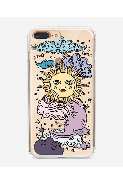mooodcase حافظة هاتف شفافة بتصميم الشمس والقمر لهاتف آيفون 7 بلس