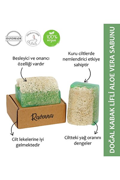 RAVENNA Doğal Kabak Lifli El Yapımı Aloe Vera Sabunu 130 gram