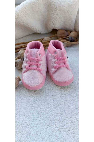 Bilge Trend Pink Fur Soft Sole Baby Girl Booties - 0-6 and 6-12 Months Compatible