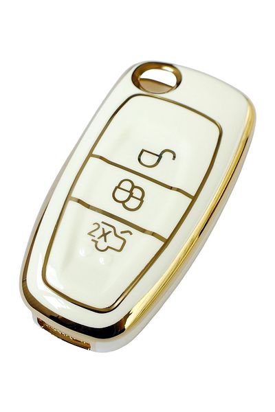 Kasey White Focus 3 Mondeo Transit Courier - Compatible Silicone Nano Key Control Case Auto Keychain