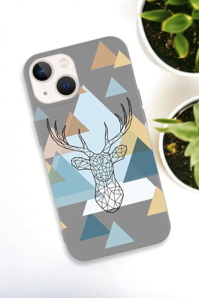 mooodcase iPhone 15 Uyumlu Polygon Deer Desenli Premium Silikonlu Lansman Telefon Kılıfı