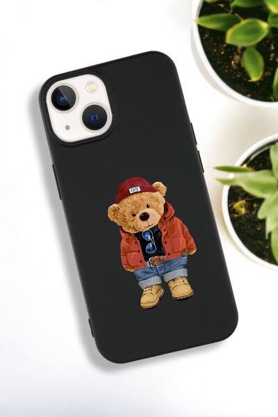 mooodcase iPhone 15 Uyumlu Teddy Bear Desenli Premium Silikonlu Lansman Telefon Kılıfı