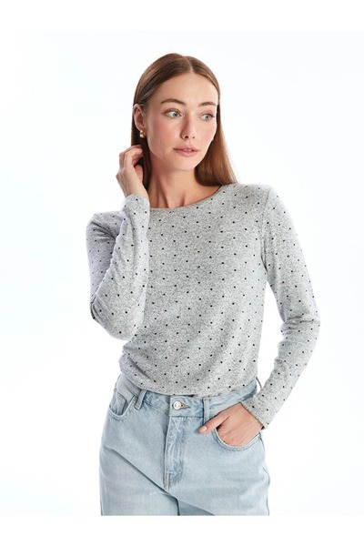 LC Waikiki LCWAIKIKI Черна с точки - Дамска тениска с велосипедна яка