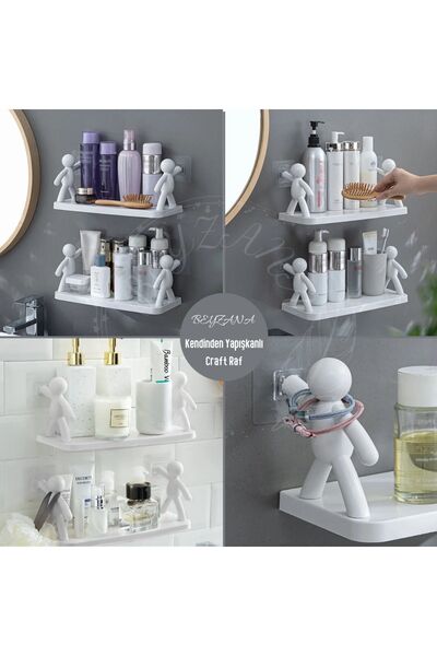 BEYZANA 2 ADET Kendinden Yapışkanlı Craft Banyo Rafı Tarz Baharatlık Rafı Org...