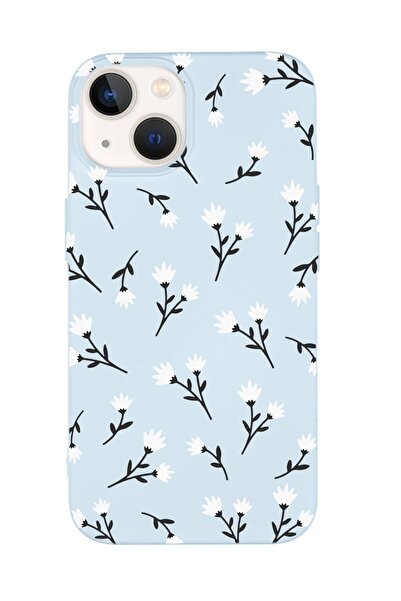 mooodcase iPhone 15 Plus Uyumlu Beyaz Çiçekler Desenli Premium Silikonlu Telefon Kılıfı