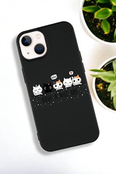 mooodcase iPhone 15 Uyumlu Şirin Kedicikler Desenli Premium Silikonlu Lansman Telefon Kılıfı