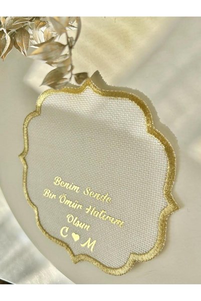 ALYANSHOME İsme Özel Gold Baskılı Söz Ve Nişan Tepsisi İçin Kumaş Damat Kahve Peçetesi