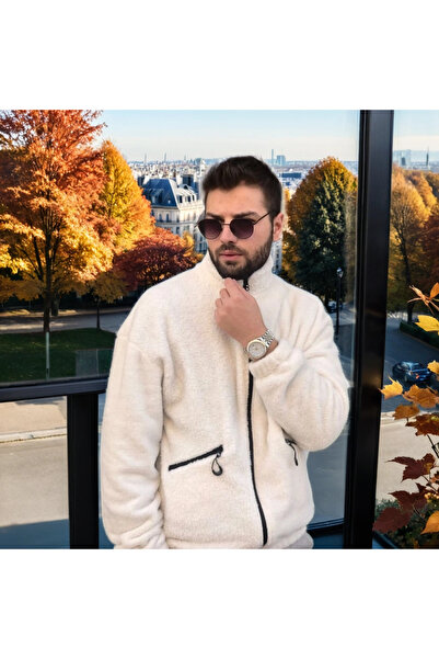 JAKARLI Унісекс оверсайз куртка з блискавкою, двома кишенями та коміром-стійкою з плюшевою підкладкою