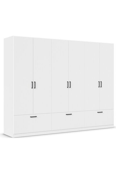 Tdesigno Alev Giyinme Dolabı - Çok Amaçlı Dolap - Gardırop 270 Cm-6 Kapaklı-3 Çekmeceli