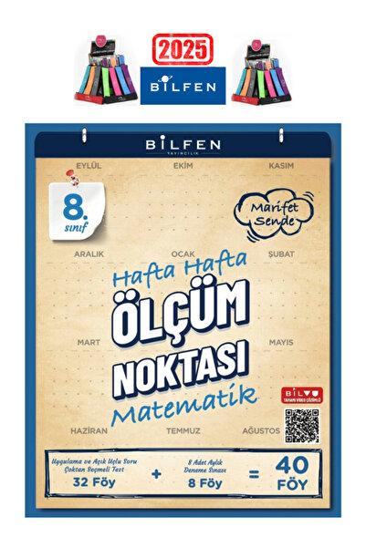 Bilfen Yayıncılık 2025 8.Sınıf Matematik Hafta Hafta Ölçüm Noktası(32 Föy Test+4Föy Deneme)+Kalemlik