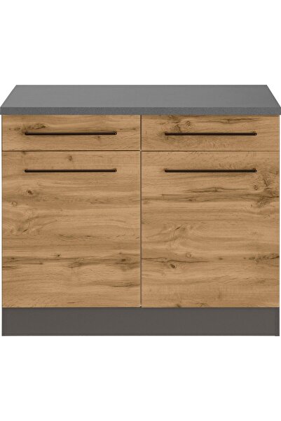 Tdesigno Odin Mutfak Çekmeceli Alt Modül - Dolap 100 Cm Antrasit-meşe/ Tezgah Dahil