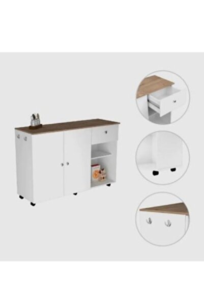 Tdesigno Alya Alt Modül 150 cm Beyaz Tezgah Dahil-Tekerlekli