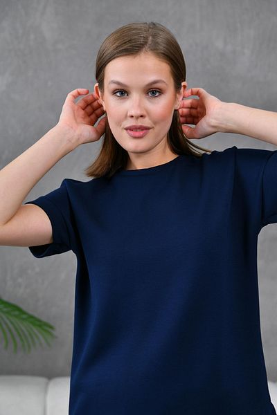 Lusin Navy Blue Women's Summer Modal Set - Lower Top Trousers and T-shirt