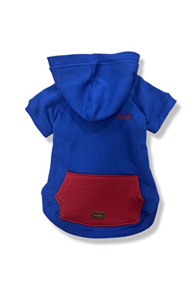 Buddy Store فساتين ملابس للقطط والكلاب - زي ساكس باللون الأزرق مع جيوب حمراء