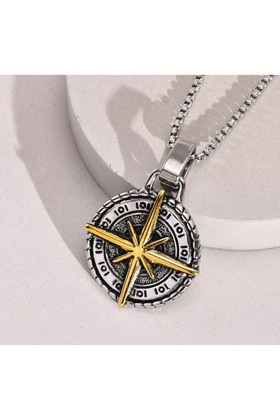 VİKİNGS Retro Compass Necklace with Stainless Steel