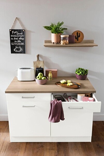 Tdesigno Mabellov Ares Mutfak Çekmeceli Alt Modül - Dolap 120 Cm Beyaz Tezgah...