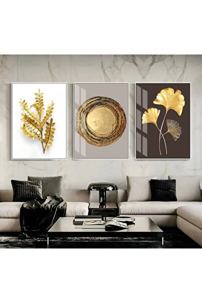 Harika bir ev | Cream Soft Combination Branch Abstract | Framed Tempered Glas...