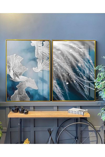 Harikabirev | navy blue Ασημί Συνδυασμός Navy Blue Soft Feathers | γυαλί Τραπέζι 2 Κάθετο