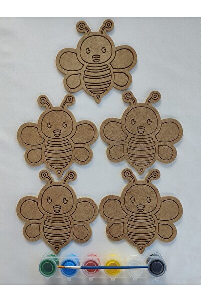 şimşek hobi tasarım Ahşap Boyanabilir 5'li Arı Figürü Boyama Seti Okul Öncesi...