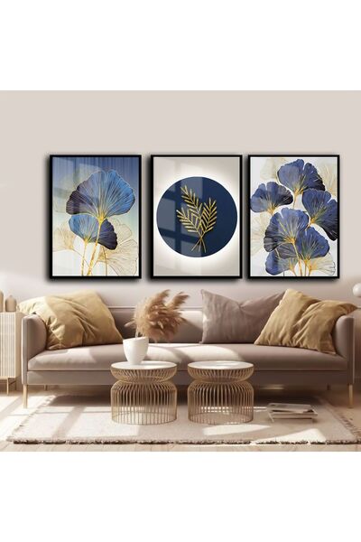 Harika bir ev |3-Piece Vertical Tempered Glass Table with frame in dark blue-...