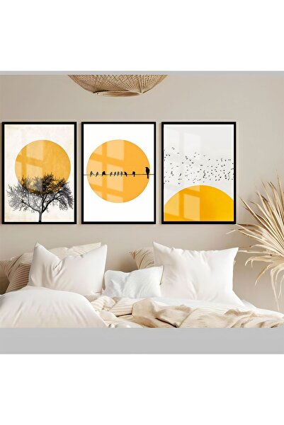 Harika bir ev Hari̇kabi̇rev | Soft-Gold Bird-Tree Combination | Framed Temper...