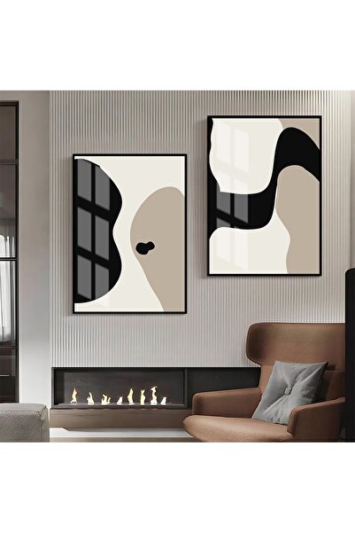 Harikabirev HARİKABİREV | COMBINAT DE FIGURĂ ABSTRACTĂ NEGRU-BEJ 04 | TABLO D...