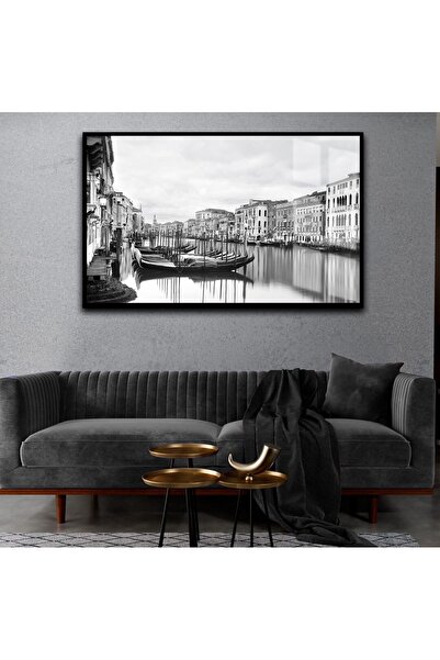 Harikabirev HARİKABİREV|SEVİLEN KAYIK TABLOSU IKEA SİYAH BEYAZ |ÇERÇEVELİ TEMPERLİ CAM TABLO TEKLİ YATAY