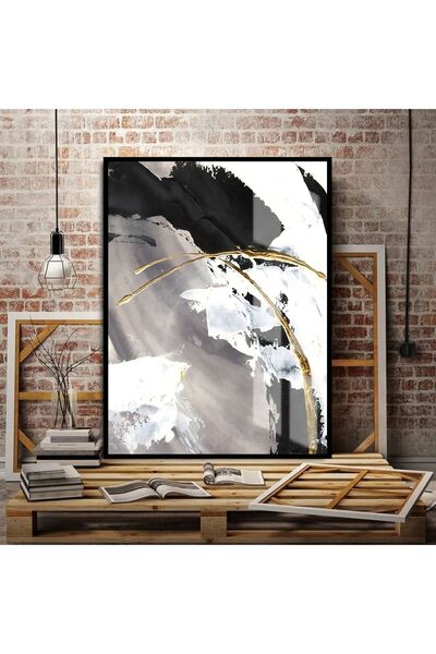 Harikabirev HARİKABİREV | Pictură abstractă în aur alb | TABLA DE STICLA TEMP...